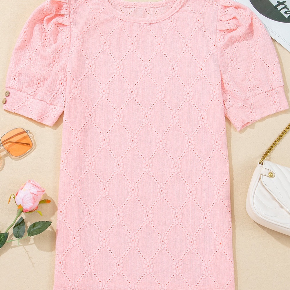 Scarlet Flower Textured Short Sleeve Top